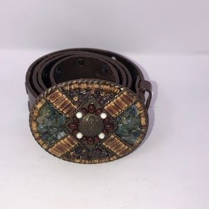 CAbi Leather Belt w/ Stone Encrusted Buckle
